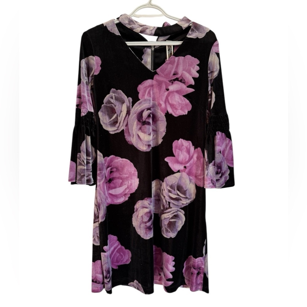 Julian Taylor Black Dress with Pink Floral Design